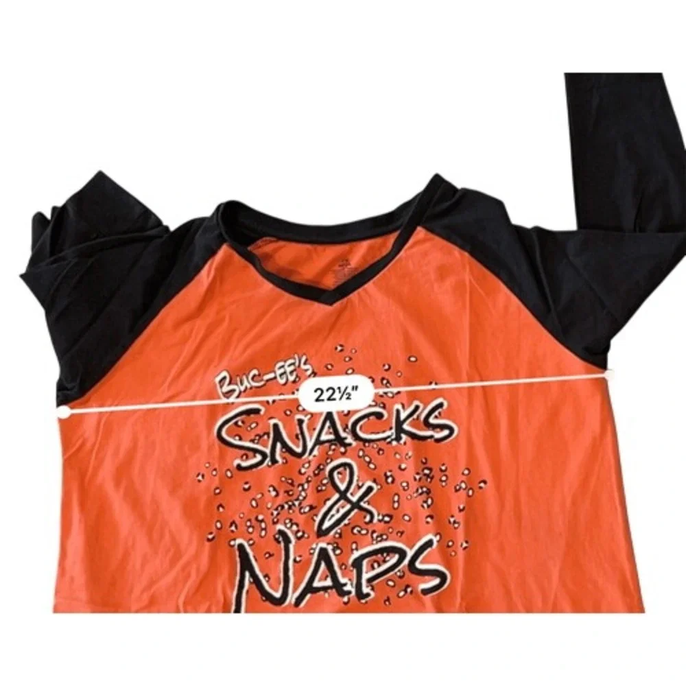 Buc-ees Snack & Nap Orange Black Baseball Sleep Shirt‎ Sleepwear Nightgown L/XL
